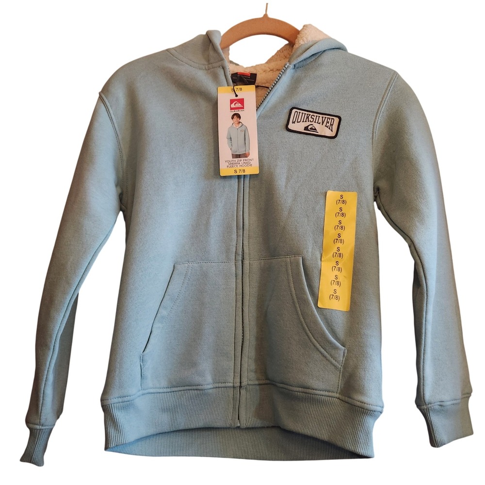 Quiksilver Hoodie Kids S 7/8 Blue NWT Sherpa Lined Fleece Zip Front Unisex